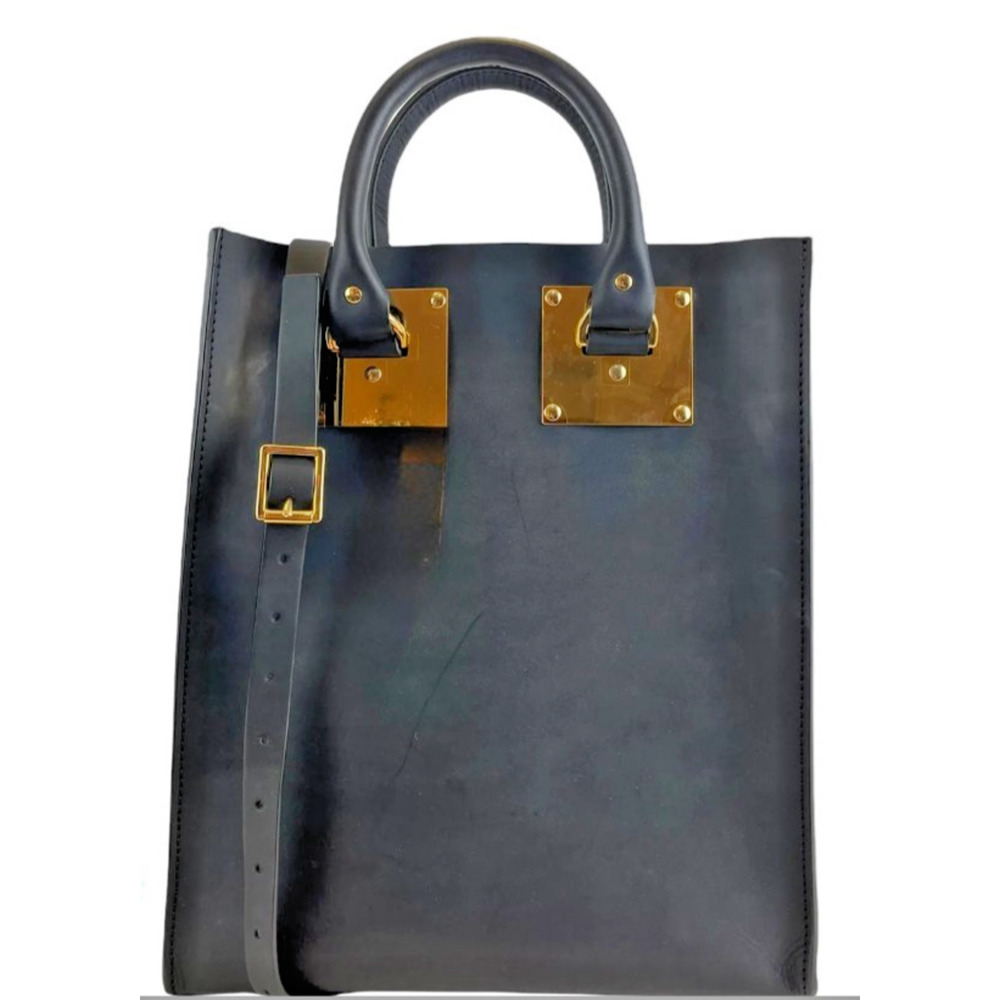 Sophie Hulme Black Leather Albion Large Tote with Shoulder Strap